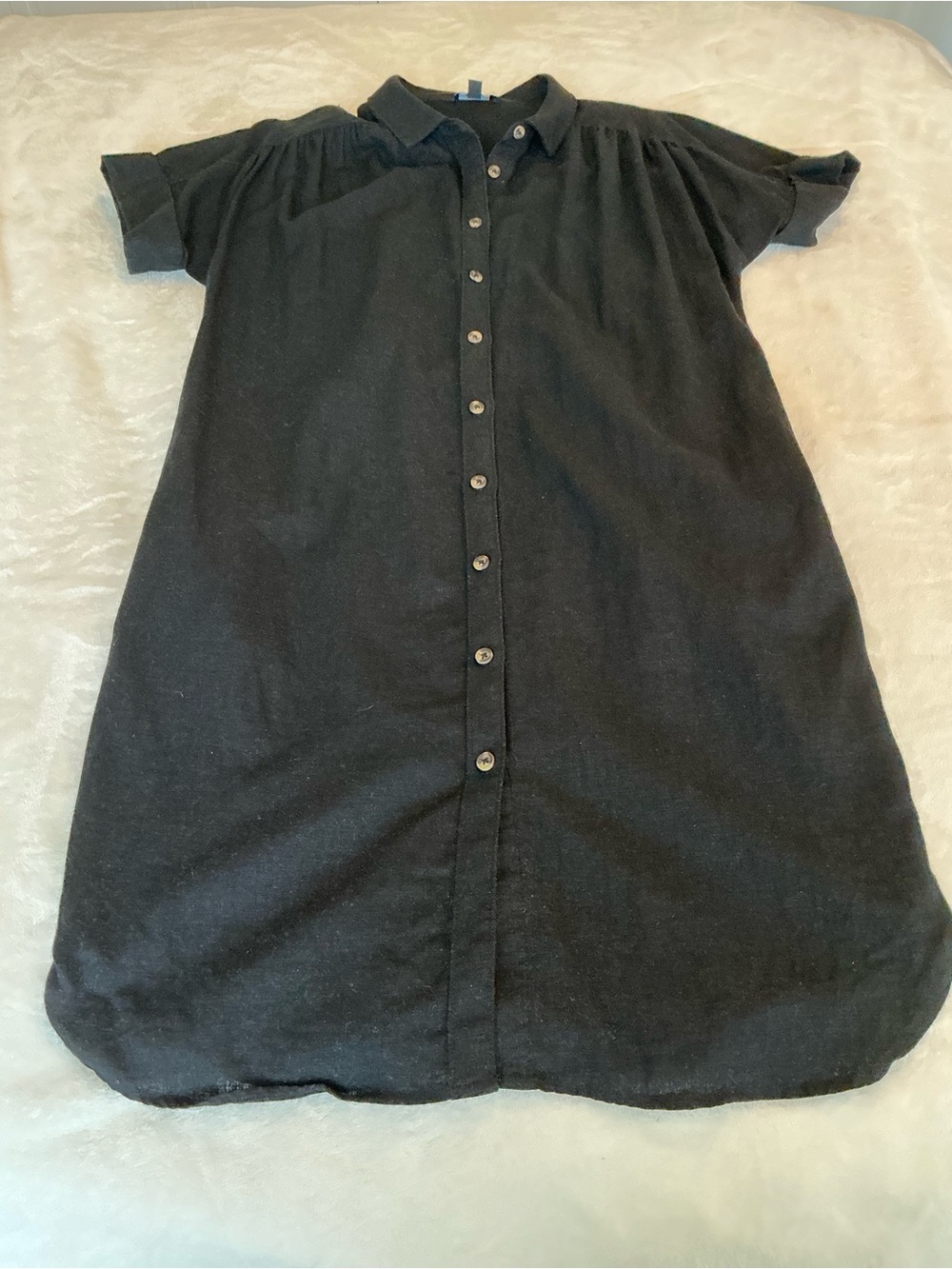 Well Worn Classic Linen Blend Shirt Dress Black Button Front Pockets Sz Medium - Picture 5 of 8